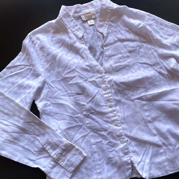 Talbots 100% Cotton White Button Front Shirt Size 10 Long Sleeve Blouse - Picture 5 of 6